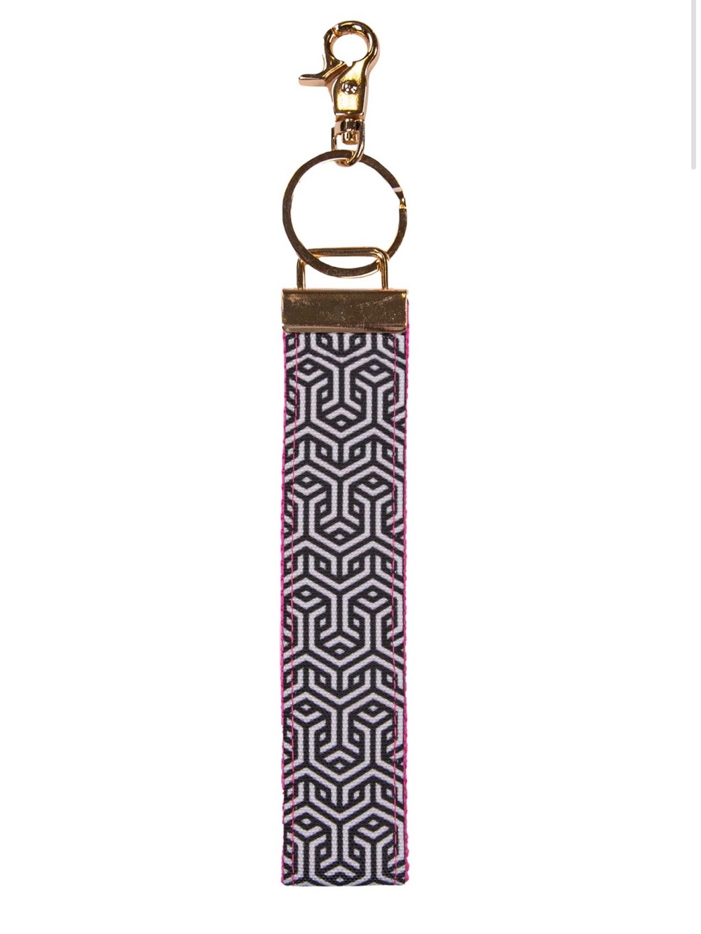 Geometric Pattern Pink-Edge Wristlet Keychain with Gold Hardware simply southern